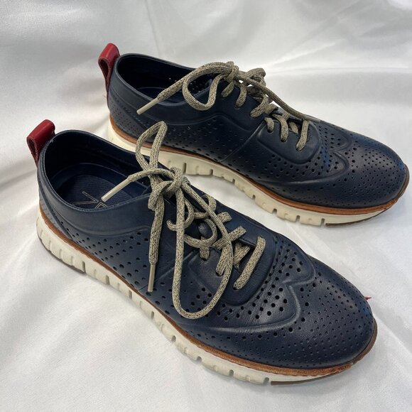 Cole Haan Grand OS Mens Blue Leather Wingtip Oxford Shoes Sneakers - Picture 2 of 7